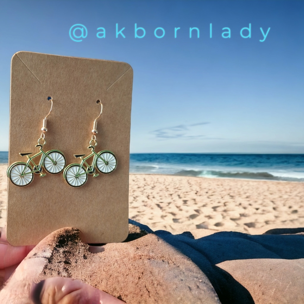 Bicycle Earrings Gold & White